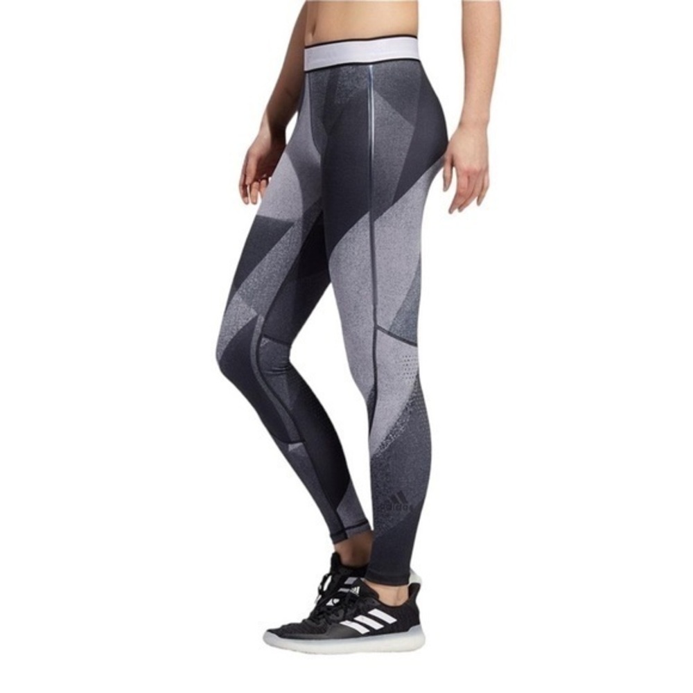 NEW Adidas Alphaskin Long Graphic Training Tights Glory Grey and White